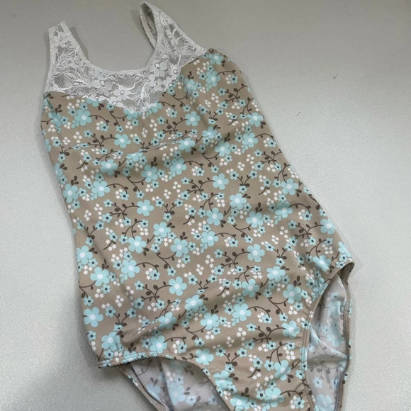 Class In Dancewear Other - Class In Dancewear Leotard Blue Floral Pattern with White Flowers Small